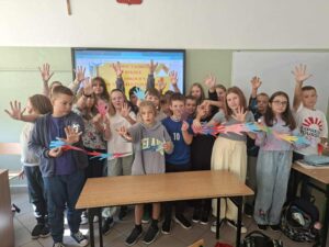 Zespół klasowy prezentujący efekty swojej pracy